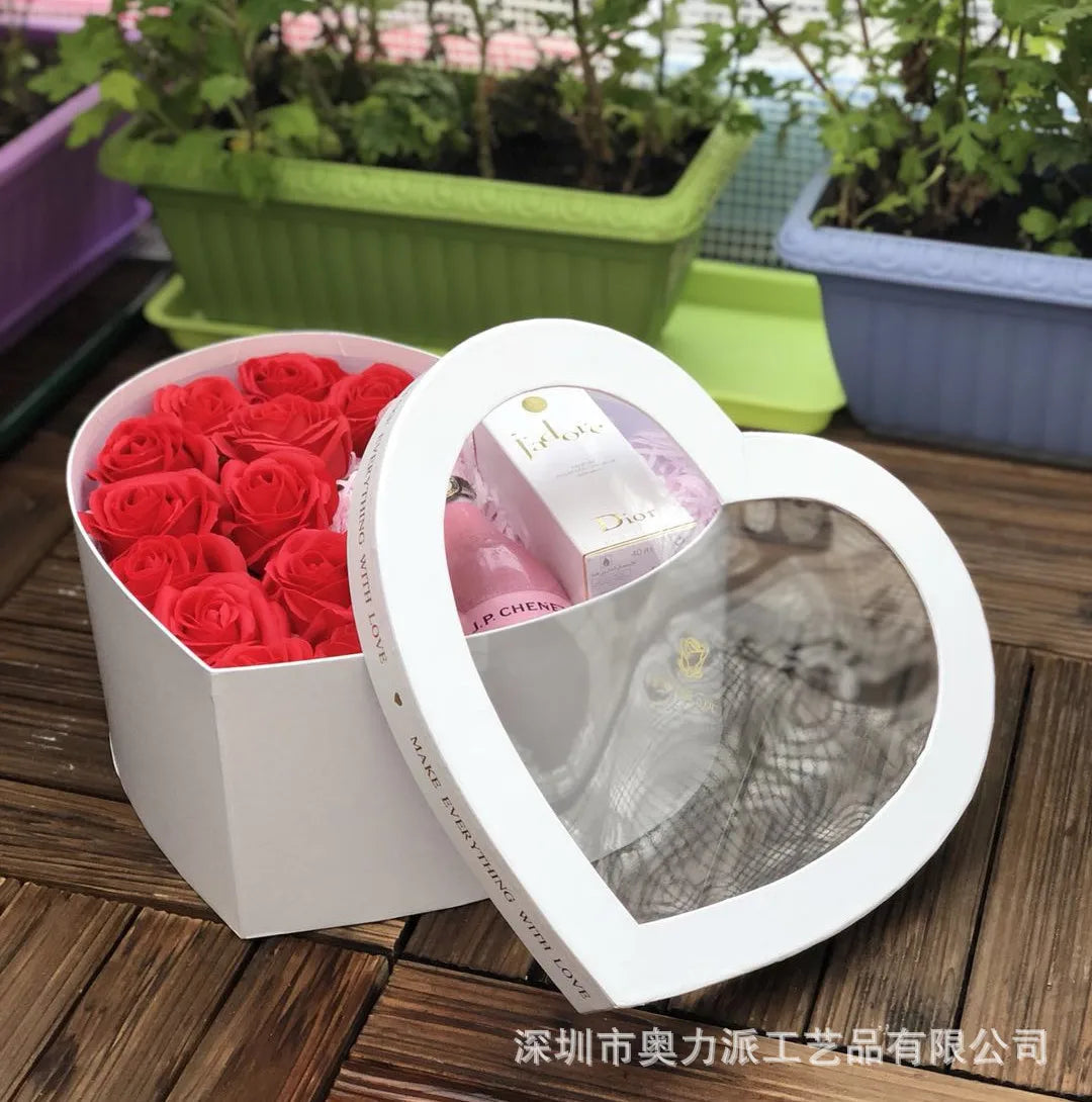 Open Window Big Heart Flower Gift Box Set of 3