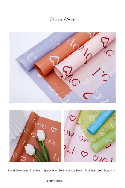 Eternal Love Valentine'S Day Flower Packaging,22.8*22.8 Inch-20 Sheets