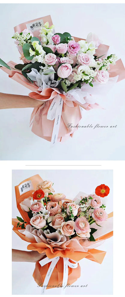 Flower Waterproof Wrapping Paper Korean Bouquets,22.8*22.8 Inch-20 Sheets