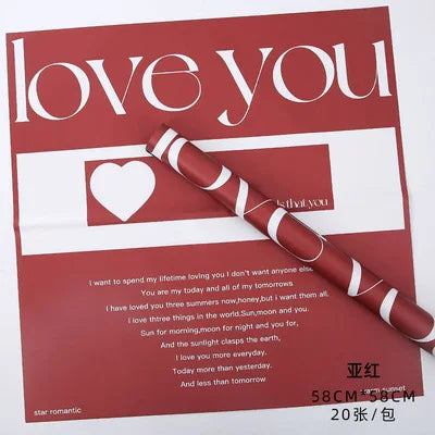 I Love You Valentine's Day Bouquet Korean Style Flower Wrapping ,22.8*22.8 inch - 20 sheets