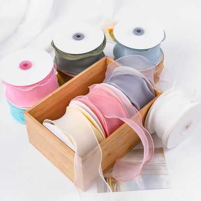 Edged Double Face Ribbon Tulle Sheer Chiffon Color Bow Ribbon，2.36 inch - 10 yards