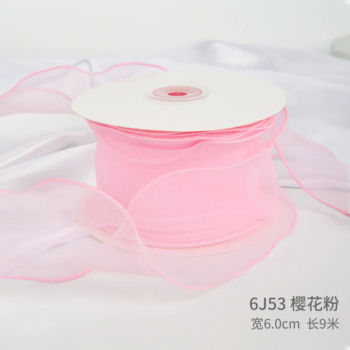 Edged Double Face Ribbon Tulle Sheer Chiffon Color Bow Ribbon，2.36 inch - 10 yards