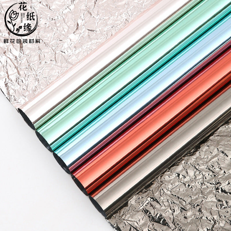 Aluminum Plated Mirror Flower Packaging Paper,22.8*22.8 Inch-20 Sheets
