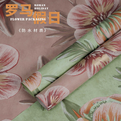 Roman Holiday Flower Packaging Paper With Printed Oil Painting Style,22.8*22.8 inch - 20 sheets