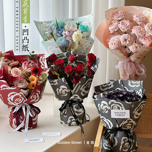 Valentine's Day New 3D Printed Embossed Paper Courtyard Cowhide Paper Flowers,21.2*21.2 inch - 20 sheets